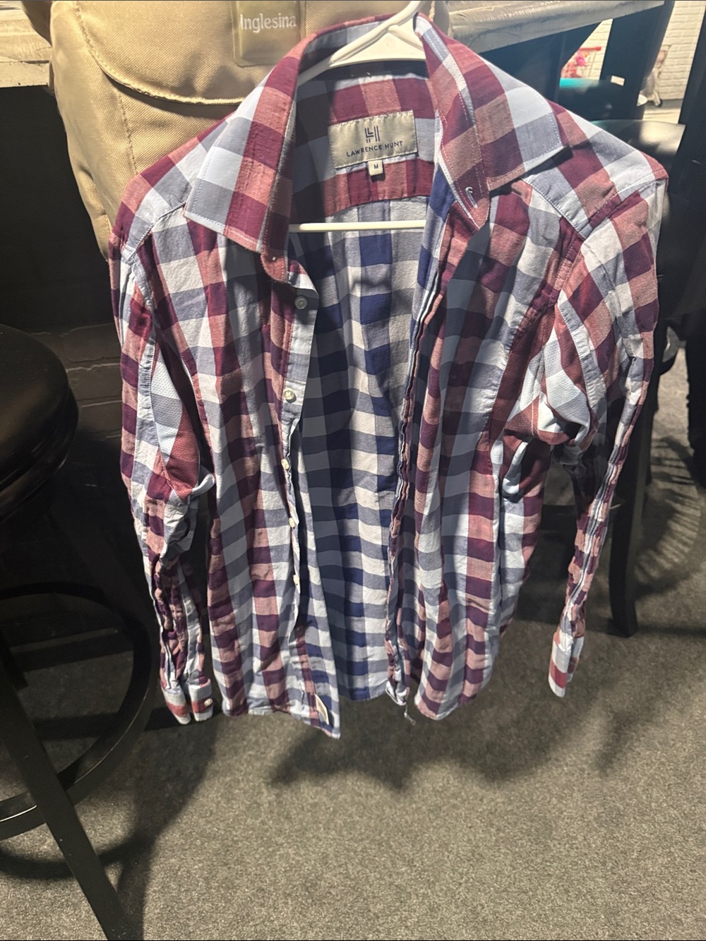 Burgundy and White Plaid Button-Down Shirt